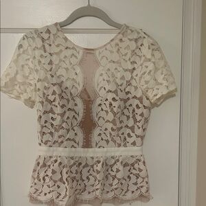 BCBG Max Azria Women's Ivory Lace Short-Sleeve Peplum Top